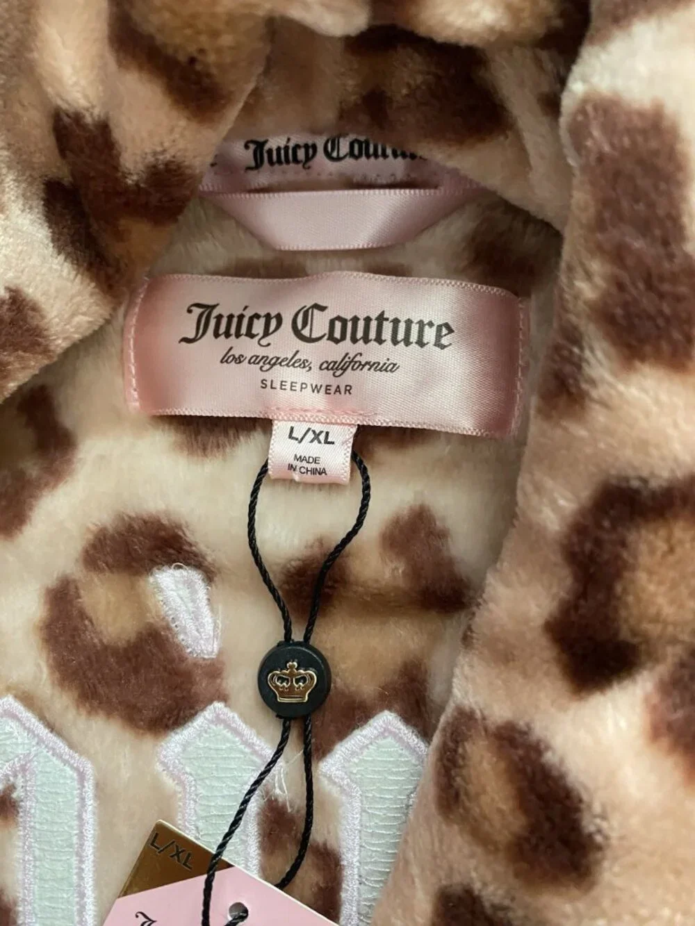Juicy Couture JC Logo Leopard Super Soft Plush Short Robe Women’s Sz L/XL NEW
